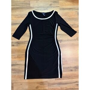 VTG Y2K Chaps Women's Size L Ruched 3/4 Sleeve Sheath Dress Stripe Bodycon